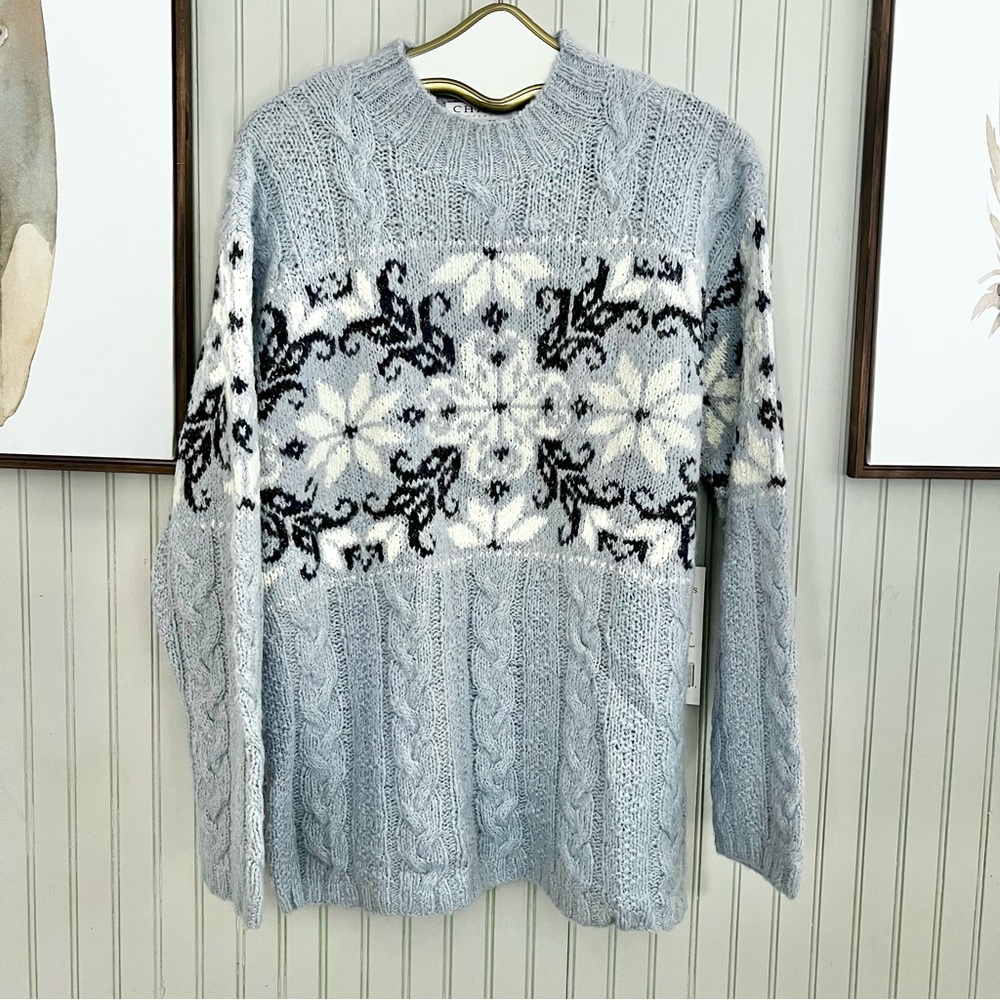 Chause 90’s Vintage NWT Blue Snowflake Fair Isle Wool Blend Pullover Sweater